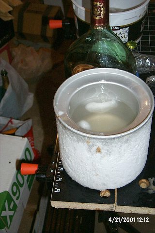 One of the dry ice/alcohol baths, waiting for a fresh supply of ice.