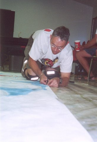 An ongoing project was to create a giant round kite, called a wan-wan. Randy Shannon and Ric Smith were the ringleaders.