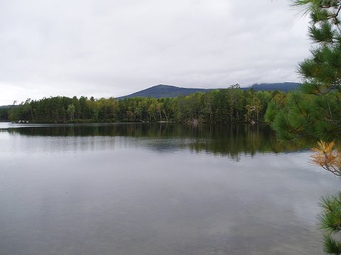 The lake behind the Information Center, with one of the park's peaks in the distance.